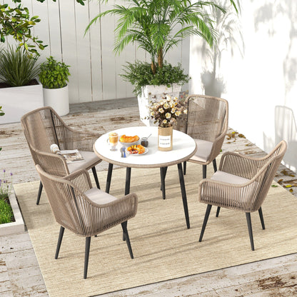 Set da pranzo in vimini per patio esterno da 5 pezzi