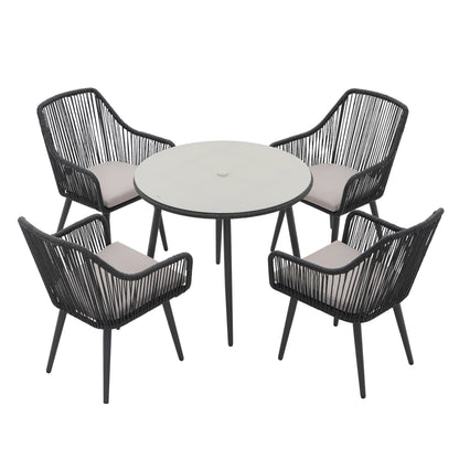 Set da pranzo in vimini per patio esterno da 5 pezzi