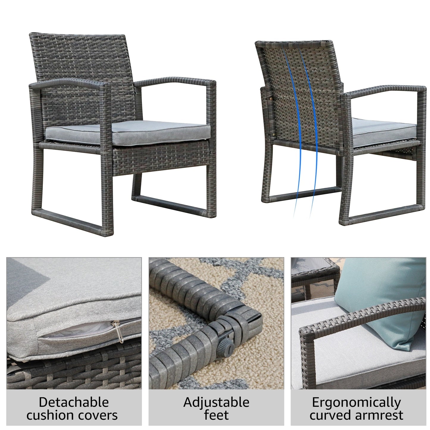 Set da giardino in vimini da 5 pezzi con poltrone, pouf e tavolino laterale