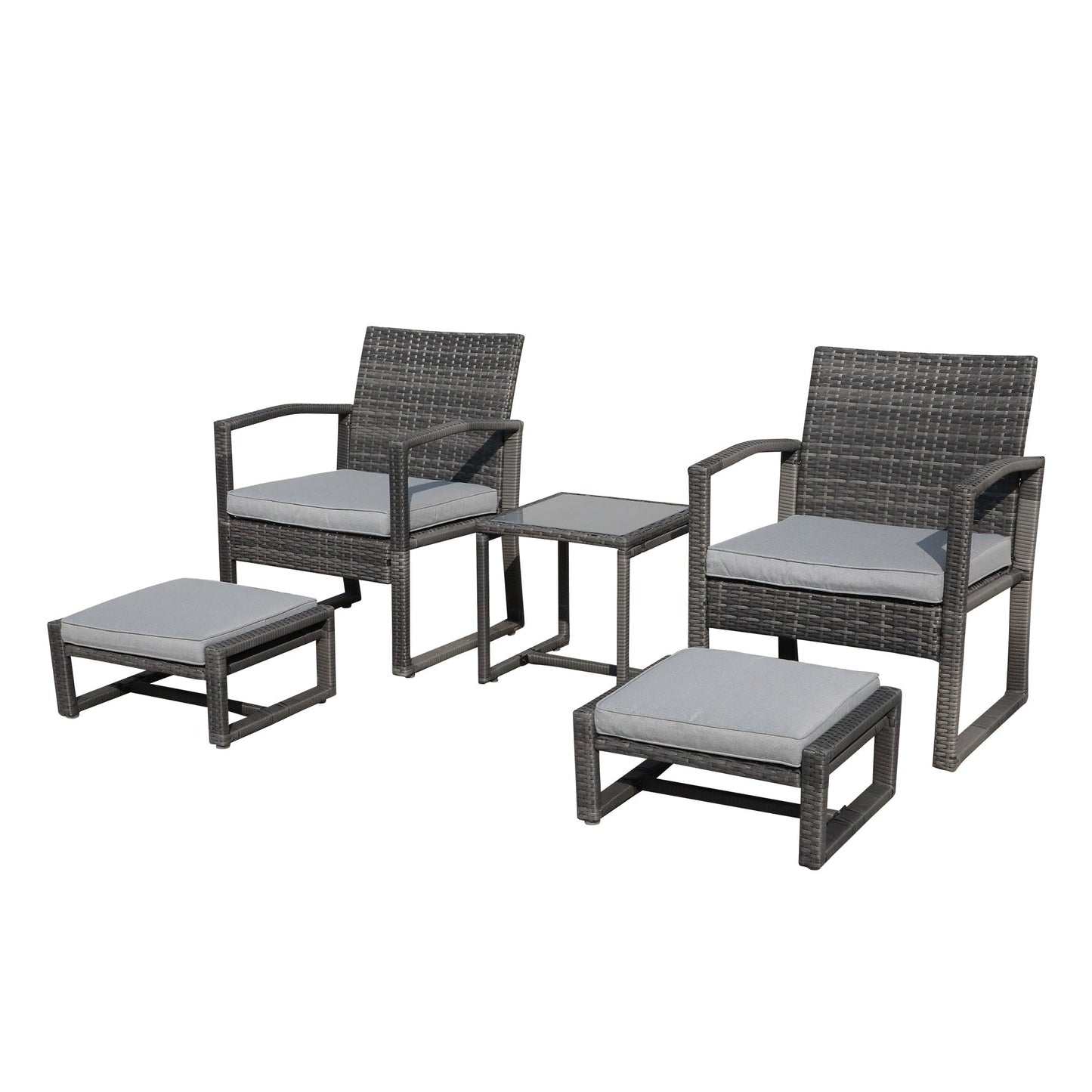 Set da giardino in vimini da 5 pezzi con poltrone, pouf e tavolino laterale