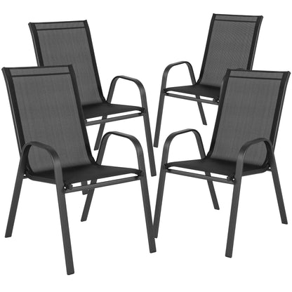Set da pranzo da giardino da 5 pezzi: tavolo in vetro, 4 sedie impilabili flessibili