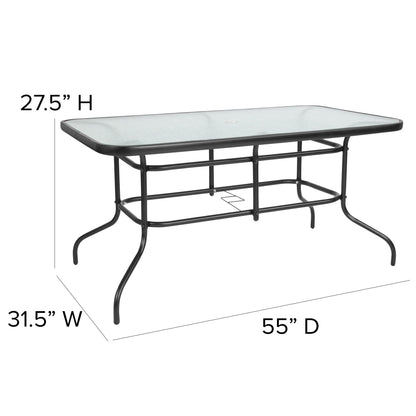 Set da pranzo da giardino da 5 pezzi: tavolo in vetro, 4 sedie impilabili flessibili