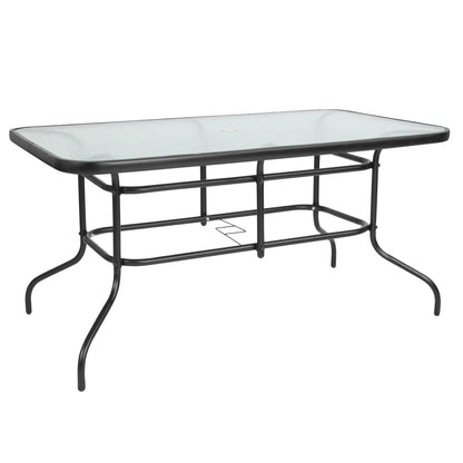 Set da pranzo da giardino da 5 pezzi: tavolo in vetro, 4 sedie impilabili flessibili