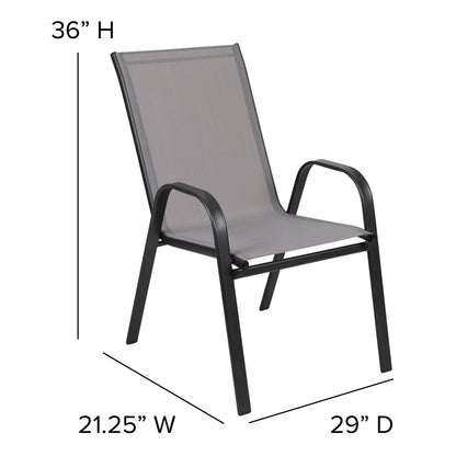 Set da pranzo da giardino da 5 pezzi: tavolo in vetro, 4 sedie impilabili flessibili