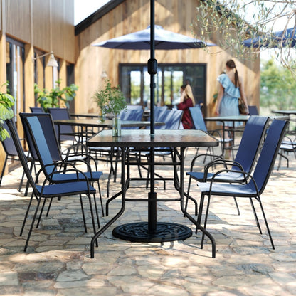 Set da pranzo da giardino da 5 pezzi: tavolo in vetro, 4 sedie impilabili flessibili