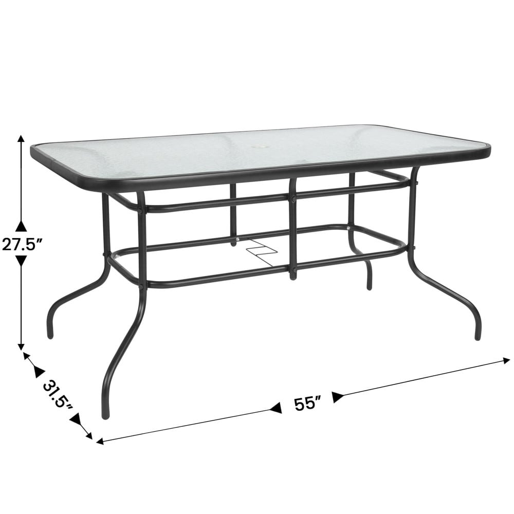 Set da pranzo da giardino da 5 pezzi: tavolo in vetro, 4 sedie impilabili flessibili