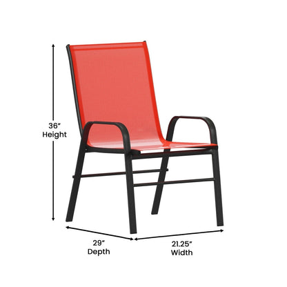 Set da pranzo da giardino da 5 pezzi: tavolo in vetro, 4 sedie impilabili flessibili