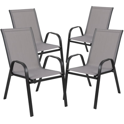 Set da pranzo da giardino da 5 pezzi: tavolo in vetro, 4 sedie impilabili flessibili