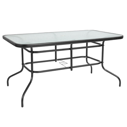 Set da pranzo da giardino da 5 pezzi: tavolo in vetro, 4 sedie impilabili flessibili