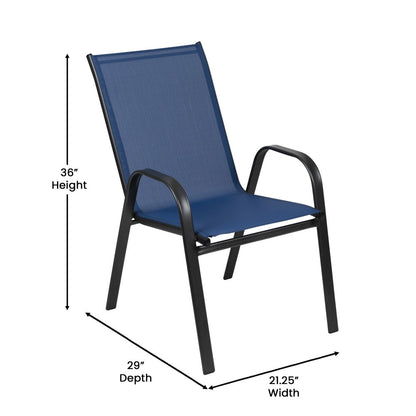 Set da pranzo da giardino da 5 pezzi: tavolo in vetro, 4 sedie impilabili flessibili