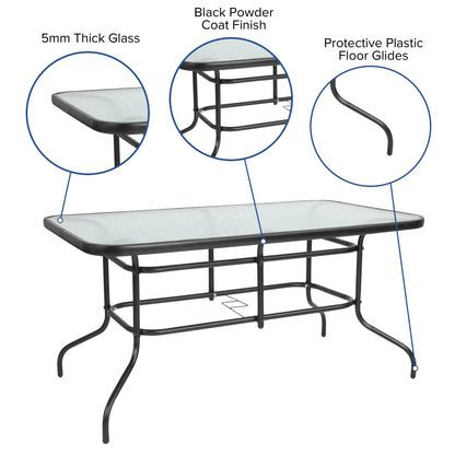 Set da pranzo da giardino da 5 pezzi: tavolo in vetro, 4 sedie impilabili flessibili
