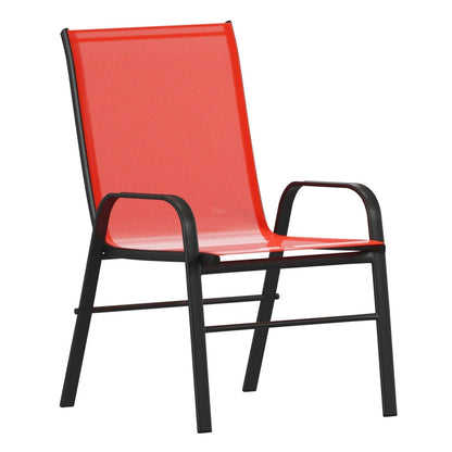 Set da pranzo da giardino da 5 pezzi: tavolo in vetro, 4 sedie impilabili flessibili