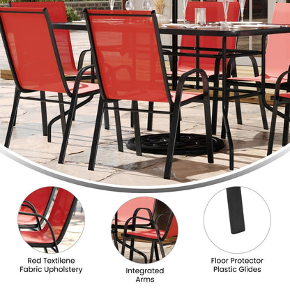 Set da pranzo da giardino da 5 pezzi: tavolo in vetro, 4 sedie impilabili flessibili