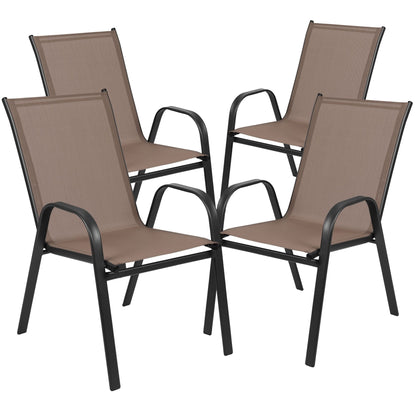 Set da pranzo da giardino da 5 pezzi: tavolo in vetro, 4 sedie impilabili flessibili