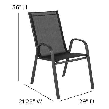 Set da pranzo da giardino da 5 pezzi: tavolo in vetro, 4 sedie impilabili flessibili