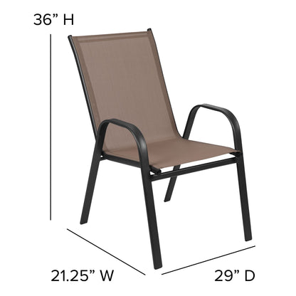 Set da pranzo da giardino da 5 pezzi: tavolo in vetro, 4 sedie impilabili flessibili