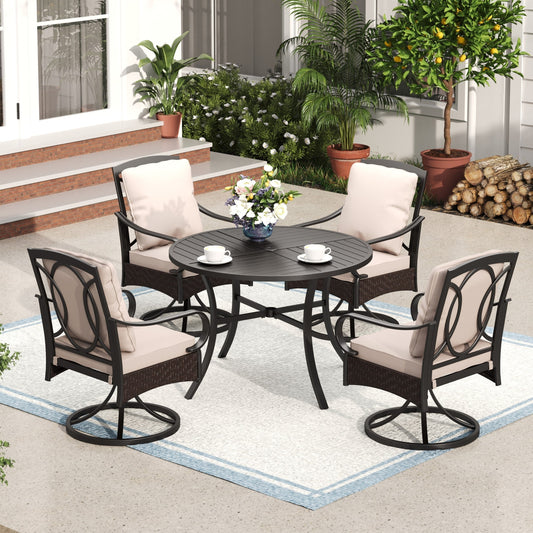 Set da pranzo da giardino da 5 pezzi con 4 sedie girevoli in rattan e 1 tavolo con struttura in metallo - N/D