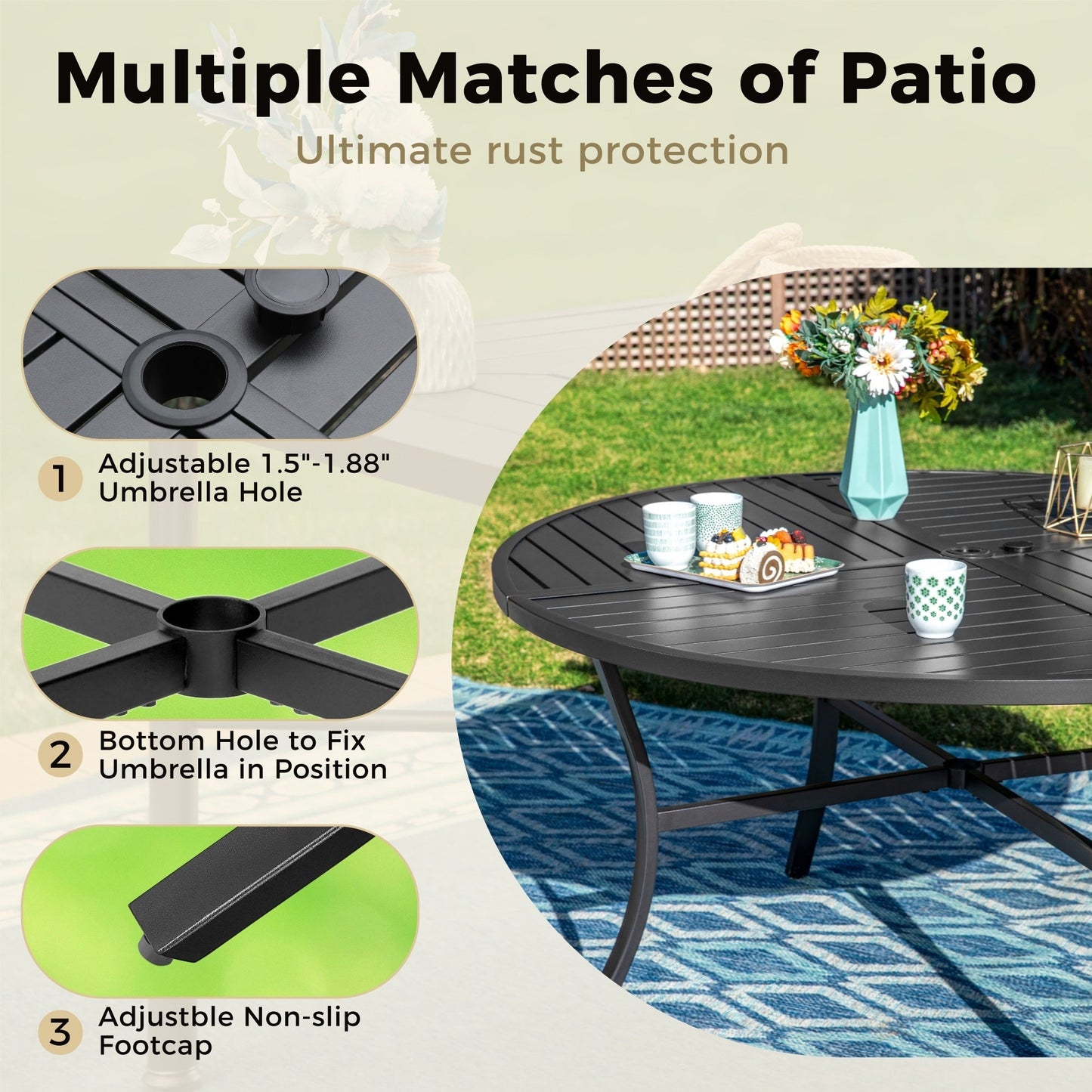 Set da pranzo da giardino da 5 pezzi con 4 sedie girevoli in rattan e 1 tavolo con struttura in metallo - N/D