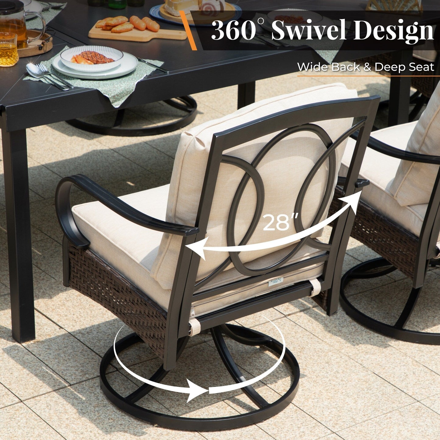 Set da pranzo da giardino da 5 pezzi con 4 sedie girevoli in rattan e 1 tavolo con struttura in metallo - N/D