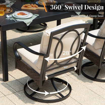 Set da pranzo da giardino da 5 pezzi con 4 sedie girevoli in rattan e 1 tavolo con struttura in metallo - N/D