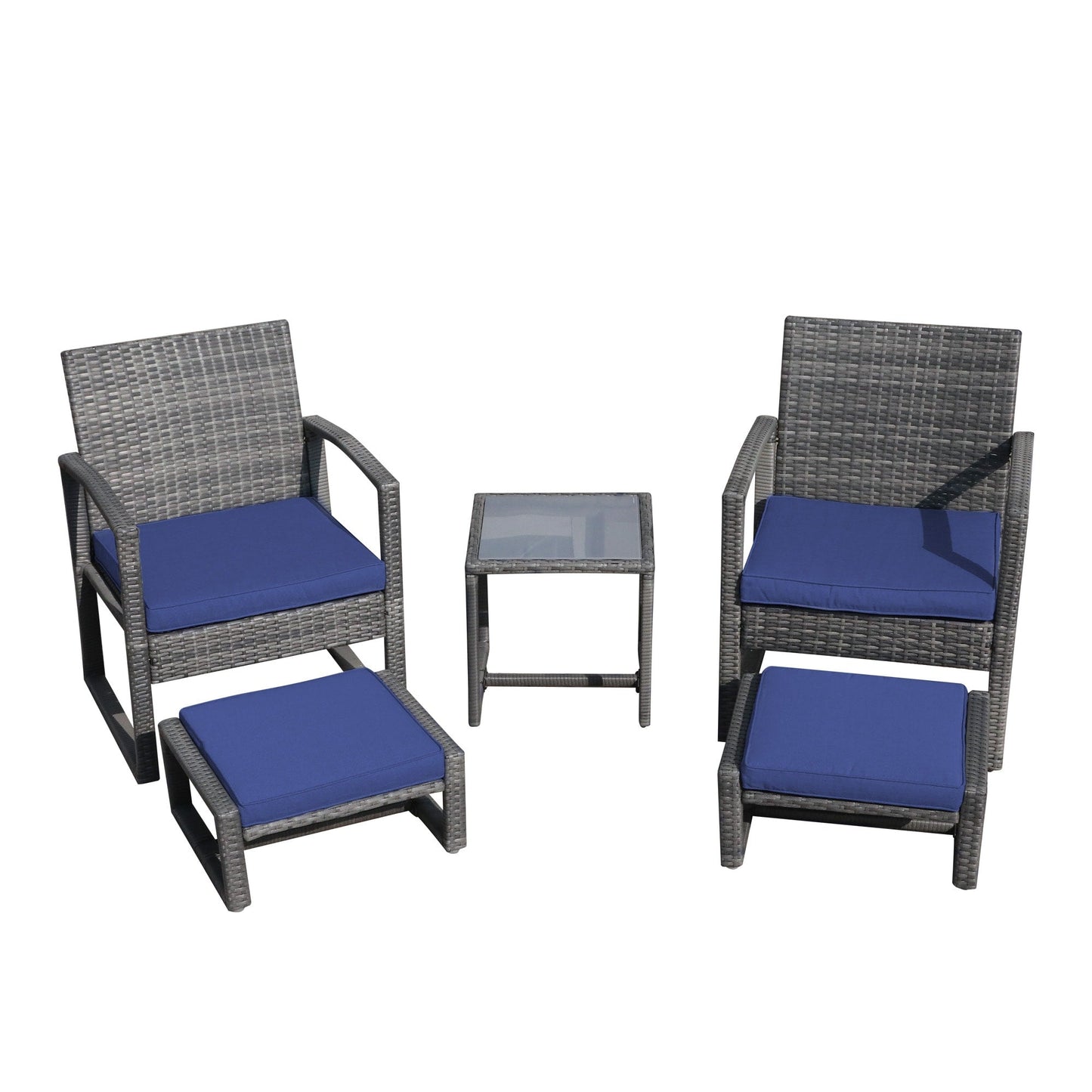 Set da giardino in vimini da 5 pezzi con poltrone, pouf e tavolino laterale