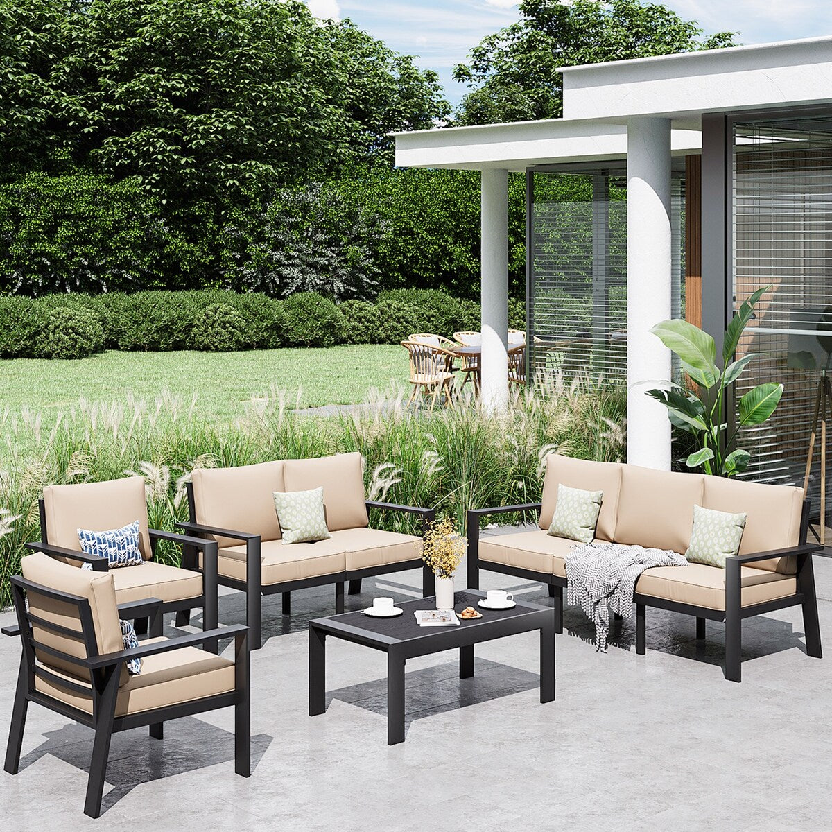 Set di mobili da giardino da 5 pezzi, set di mobili da esterno in alluminio con copertura impermeabile