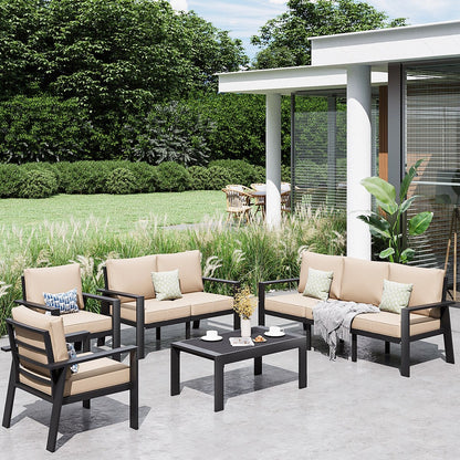 Set di mobili da giardino da 5 pezzi, set di mobili da esterno in alluminio con copertura impermeabile
