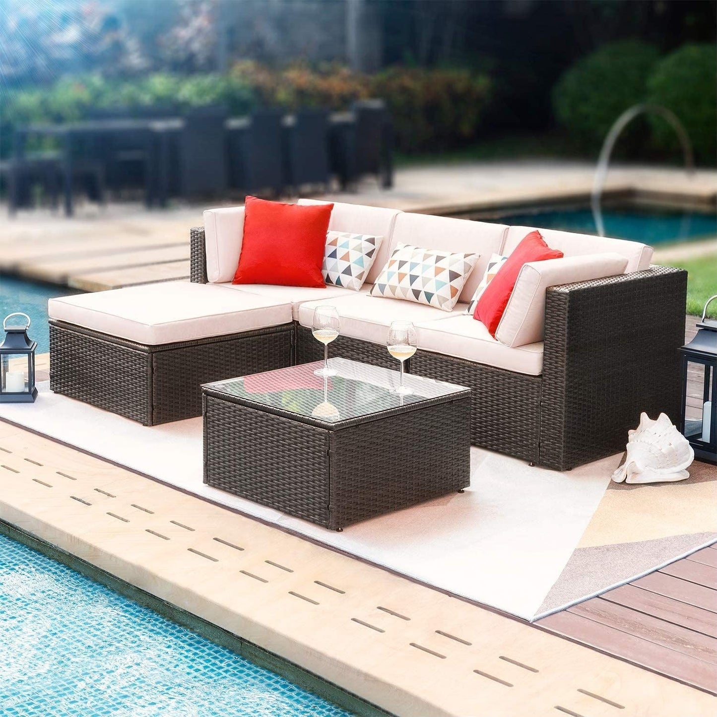 Set di mobili da giardino da 5 pezzi, divano componibile da esterno, mobili da esterno