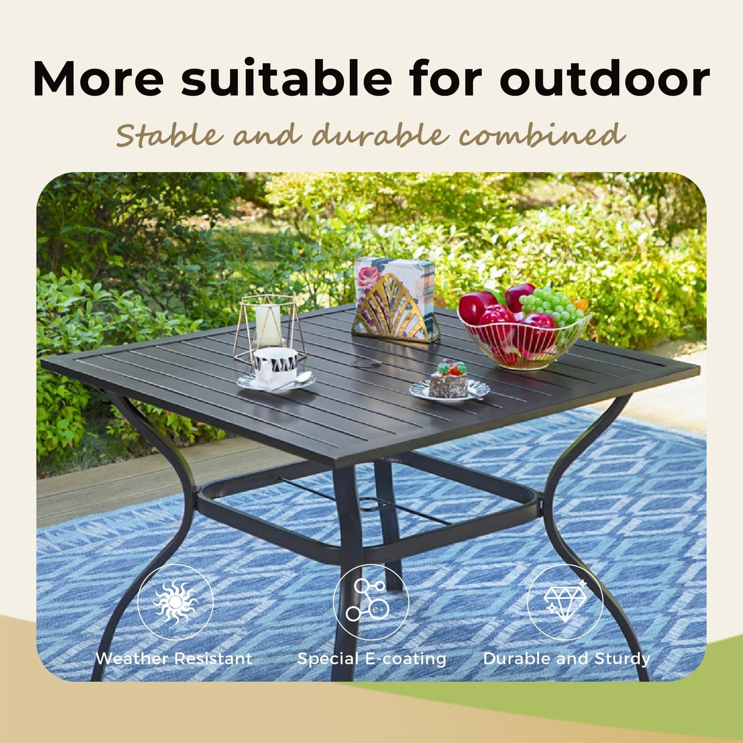 Set da pranzo per patio con rivestimento E da 5 pezzi e sedie impilabili