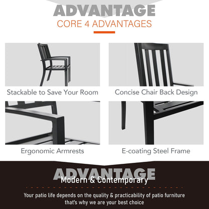Set da pranzo per patio con rivestimento E da 5 pezzi e sedie impilabili