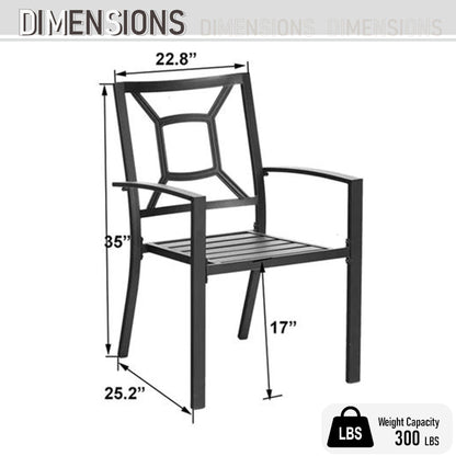 Set da pranzo per patio con rivestimento E da 5 pezzi e sedie impilabili