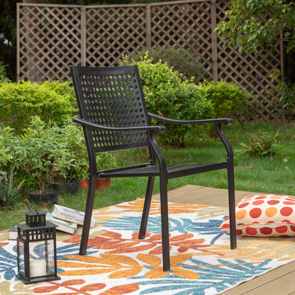 Set da pranzo per patio con rivestimento E da 5 pezzi e sedie impilabili