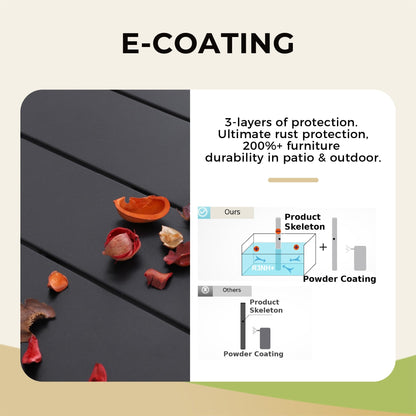 Set da pranzo per patio con rivestimento E da 5 pezzi e sedie impilabili