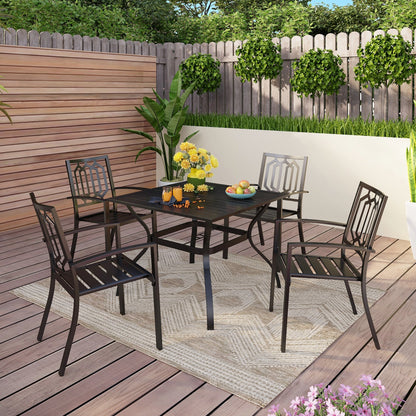 Set da pranzo per patio con rivestimento E da 5 pezzi e sedie impilabili