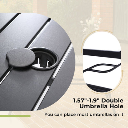 Set da pranzo per patio con rivestimento E da 5 pezzi e sedie impilabili