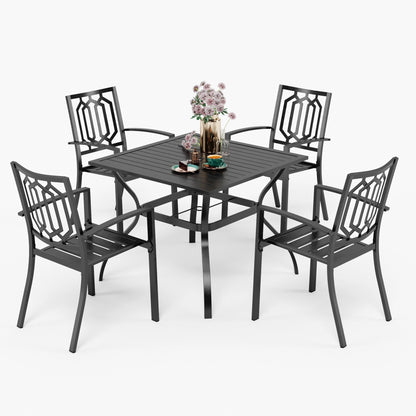 Set da pranzo per patio con rivestimento E da 5 pezzi e sedie impilabili