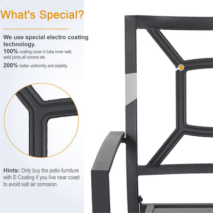 Set da pranzo per patio con rivestimento E da 5 pezzi e sedie impilabili