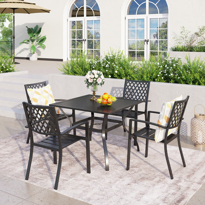 Set da pranzo per patio con rivestimento E da 5 pezzi e sedie impilabili