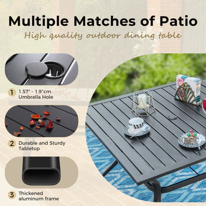 Set da pranzo per patio con rivestimento E da 5 pezzi e sedie impilabili