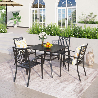 Set da pranzo per patio con rivestimento E da 5 pezzi e sedie impilabili