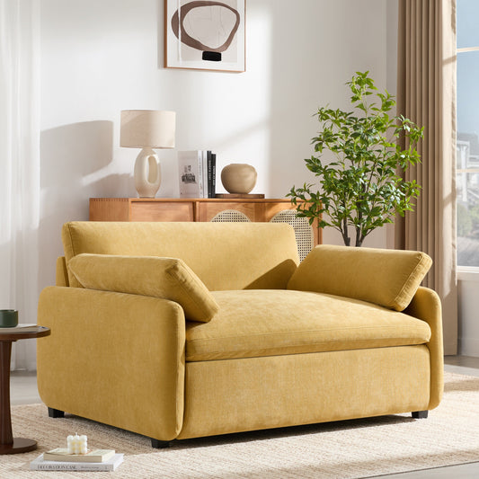 Poltrona lounge oversize in ciniglia da 50 pollici - Poltrona con seduta ampia e profonda, design a blocchi di colore e cuscini decorativi