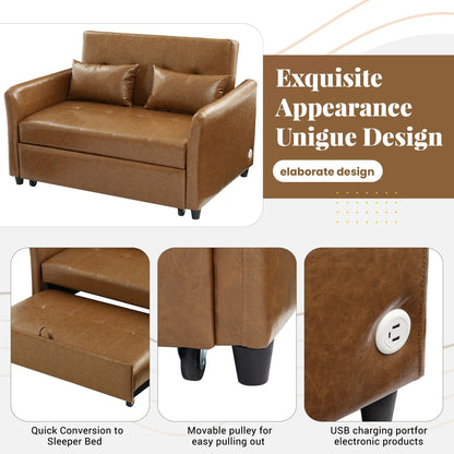 Divano letto trasformabile in PU da 51,57 pollici con 3 porte USB, capacità di carico di 400 libbre e meccanismo letto estraibile