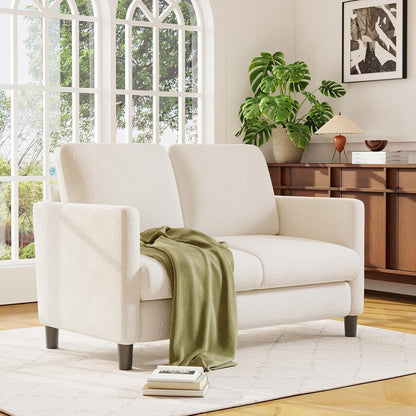 Divano a due posti Teddy 51 Comfy per piccoli spazi - Struttura interamente in legno, montaggio senza attrezzi, per camera da letto e soggiorno, beige