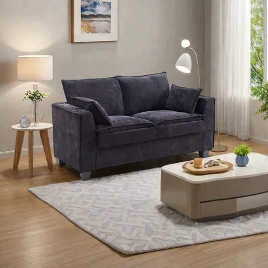 Divano letto a 2 posti in compensato da 52,36 pollici con topper in memory foam, struttura del letto con doghe in legno massello e portabicchieri