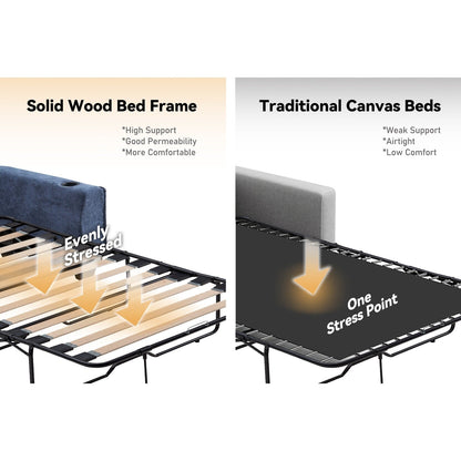 Divano letto a 2 posti in compensato da 52,36 pollici con topper in memory foam, struttura del letto con doghe in legno massello e portabicchieri