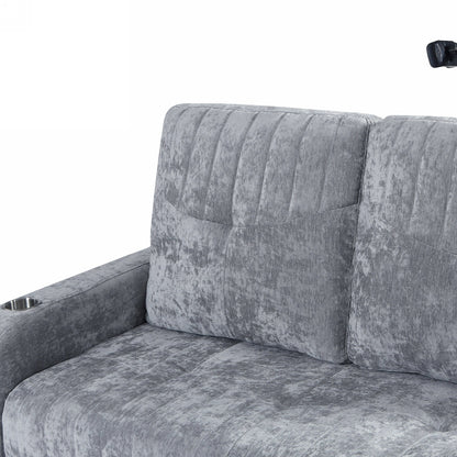Divano a due posti convertibile in ciniglia da 53,9 pollici con letto estraibile, 3 porte USB e spazio di archiviazione intelligente