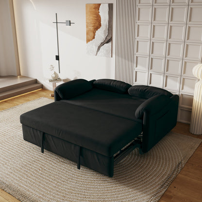 Divano letto in velluto da 54 pollici - Design multiuso con letto matrimoniale retrattile e braccioli portaoggetti
