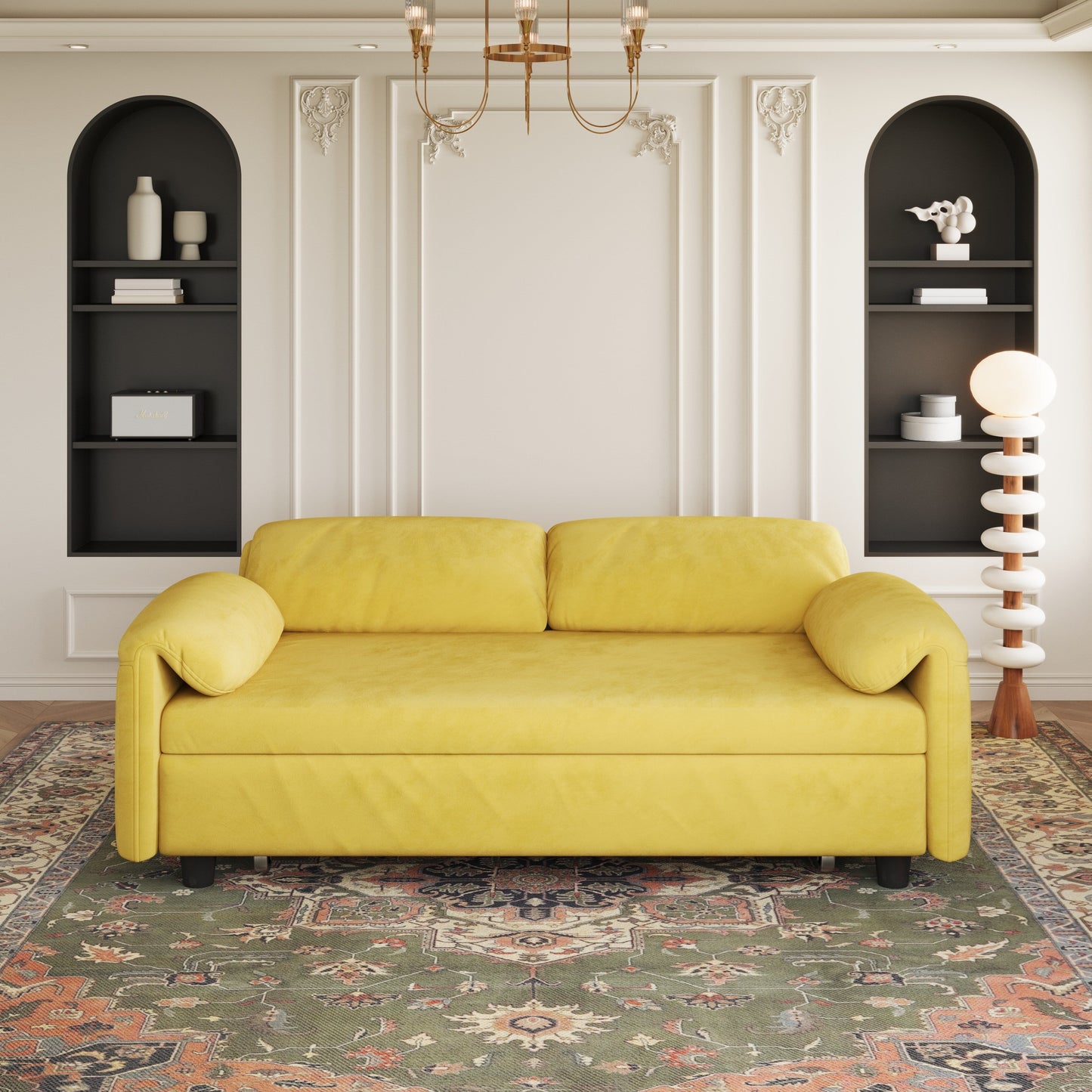 Divano letto in velluto da 54 pollici - Design multiuso con letto matrimoniale retrattile e braccioli portaoggetti