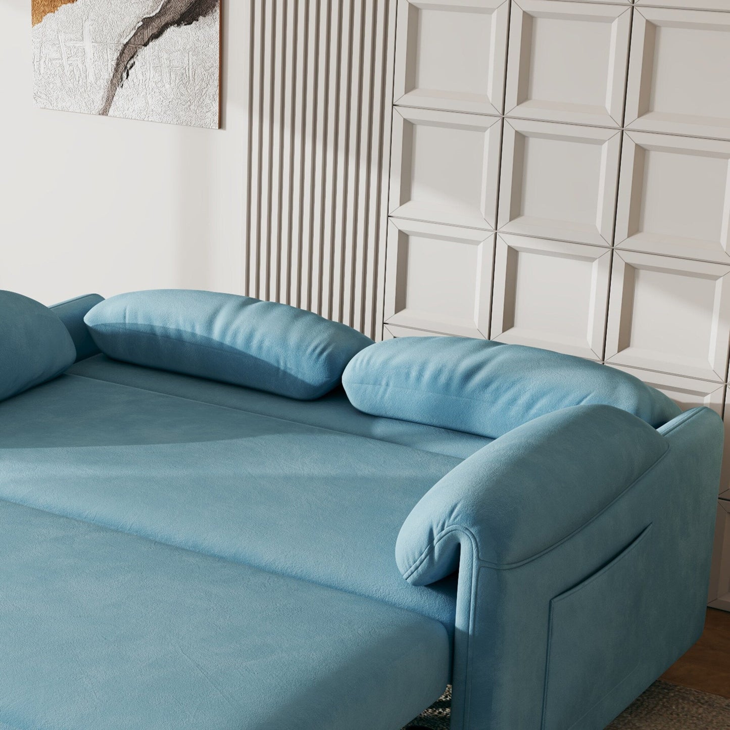 Divano letto in velluto da 54 pollici - Design multiuso con letto matrimoniale retrattile e braccioli portaoggetti
