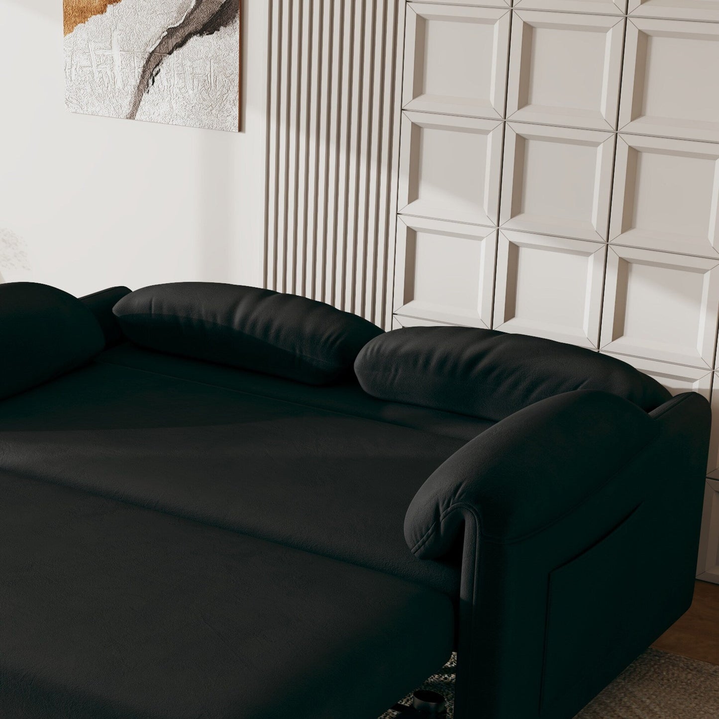 Divano letto in velluto da 54 pollici - Design multiuso con letto matrimoniale retrattile e braccioli portaoggetti